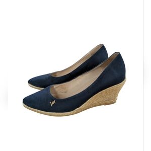 Viscata Roses Canvas V Cut Espadrille Wedges Navy Size 39